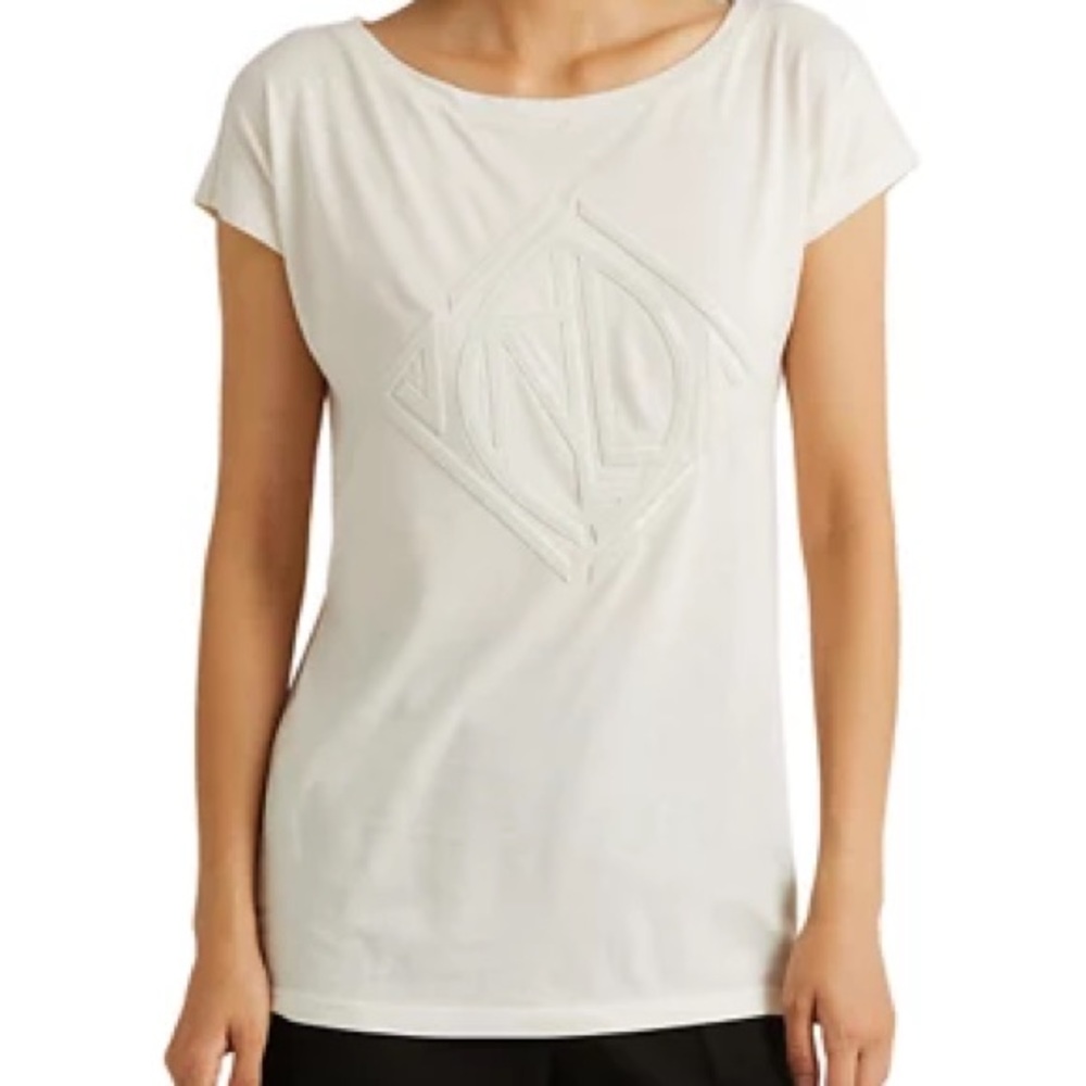 NWT LAUREN Ralph Lauren Shimmer Sequined Art Deco Boat Neck Cap Sleeve Top Ivory